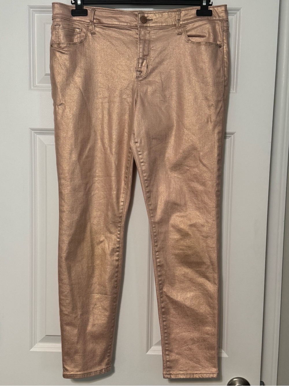 Old Navy RockStar Mid-Rise Rose Gold Coated Metallic Shimmer Skinny Jeans Sz 14